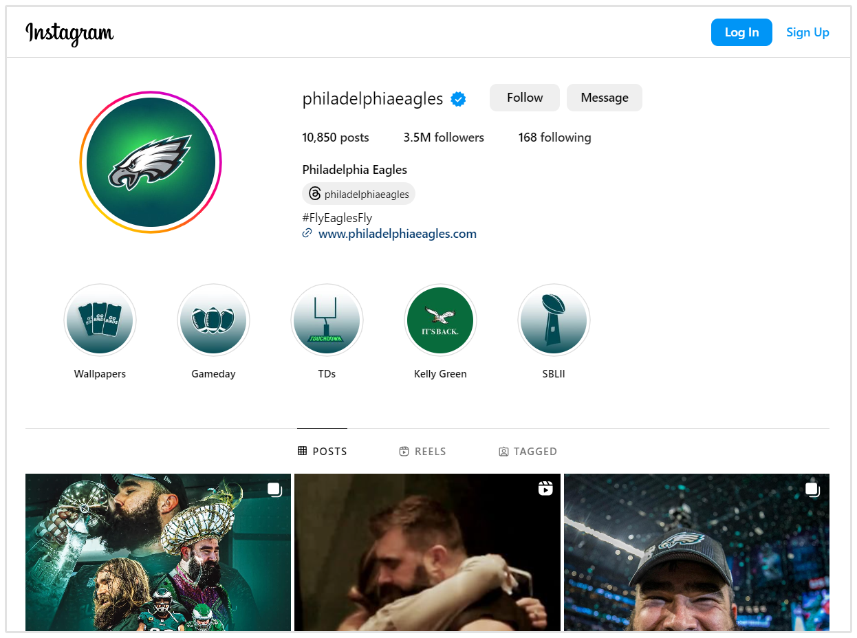 Instagram dei Philadelphia Eagles